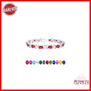 Sterling Silver Tennis Bracelet with Birthstones, 7 Inch, Push Button Clasp
